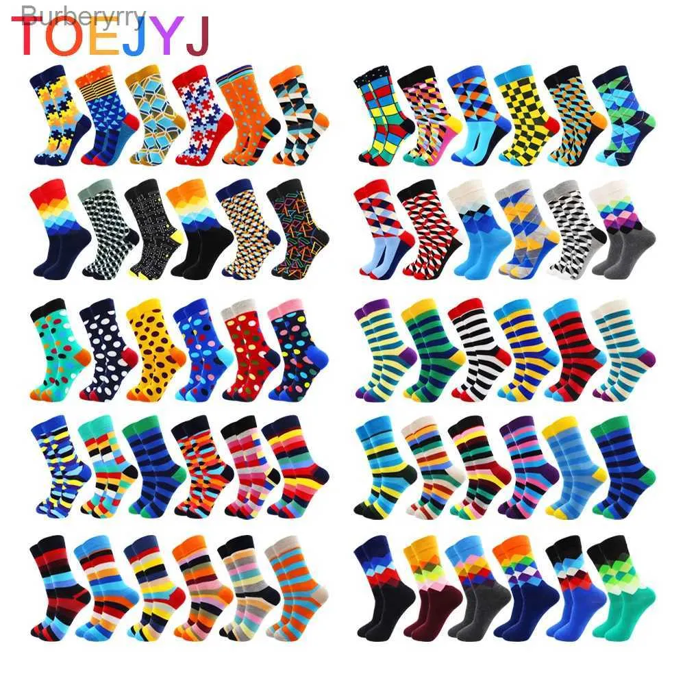 Мужские носки 6-12 пар цветных хлопковых модных повседневных женских и мужских носков с забавными полосками в сетку и геометрическим узором, забавное платьеL231016