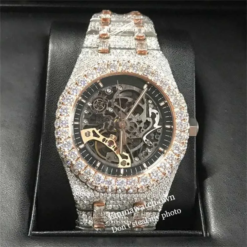 Luxe horloge Top goud stijlen dure Moissanite stenen skelet zilveren horloge TEST heren toon VVS diamanten glanzend automatisch
