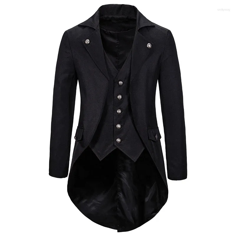 Herrdräkter män steampunk vintage tailcoat jacka gotisk viktoriansk frock trench coat halloween enhetliga kostymkläder för sångare