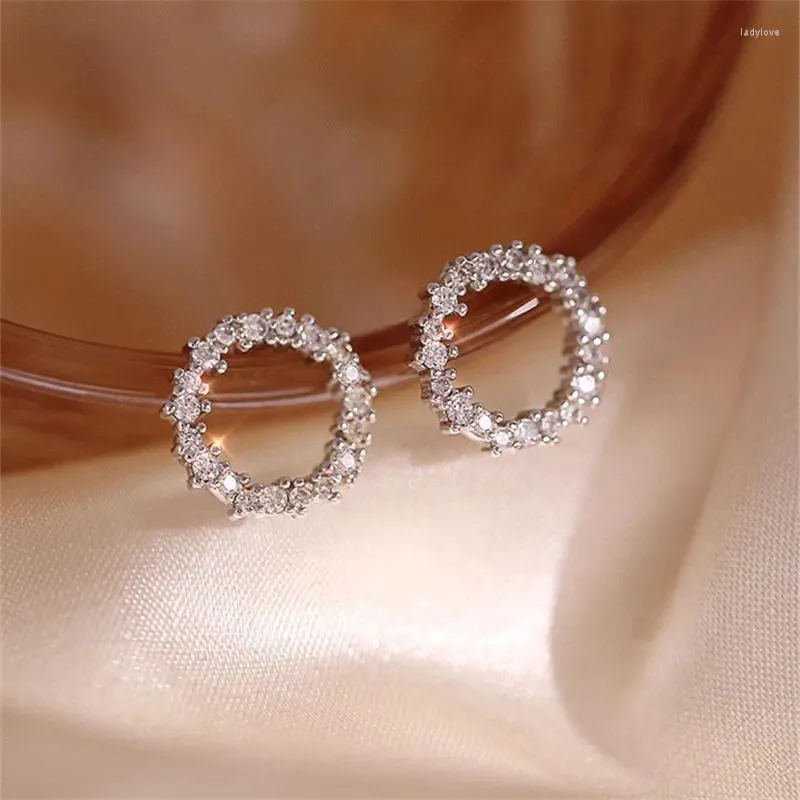 Stud Earrings S925 Silver Needle Zircon Circle For Women Lovely Cartilage Piercing Jewelry Gift Eh301