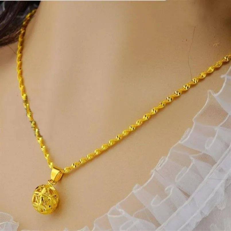 Carved yellow bead pendant necklace for women 24k gold plated Wave chain necklace 2016 fashion collie jewelryr2279