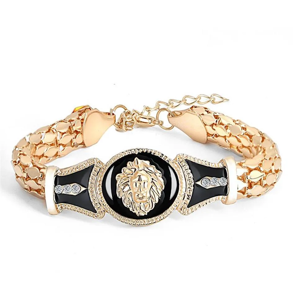 Cool Hip Hop Gold Lion Head Armband Kvinnor Män älskare Link Chain Rock Punk Bangles Fashion Party Wedding Jewelry Accessories304Q