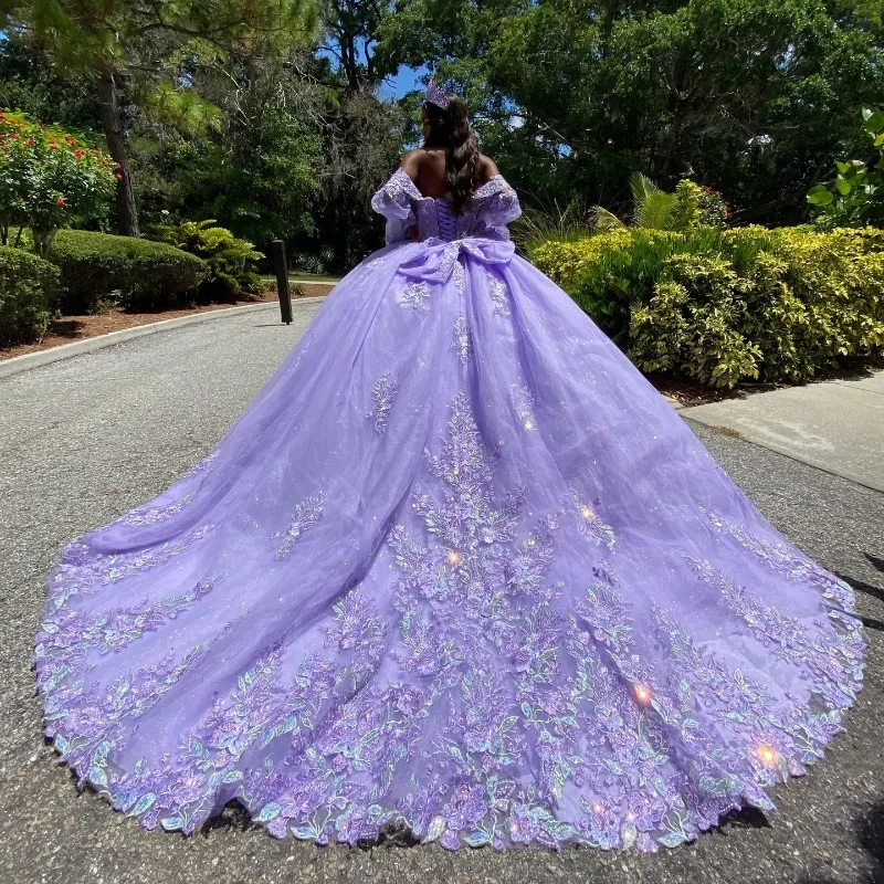 Save Big on Bulk Princess Ball Gown Quinceanera Dresses Off The Shoulder  Ball Gown: Lavender Sweet 16 Dresses With Beaded Appliques And Crystal Bow 