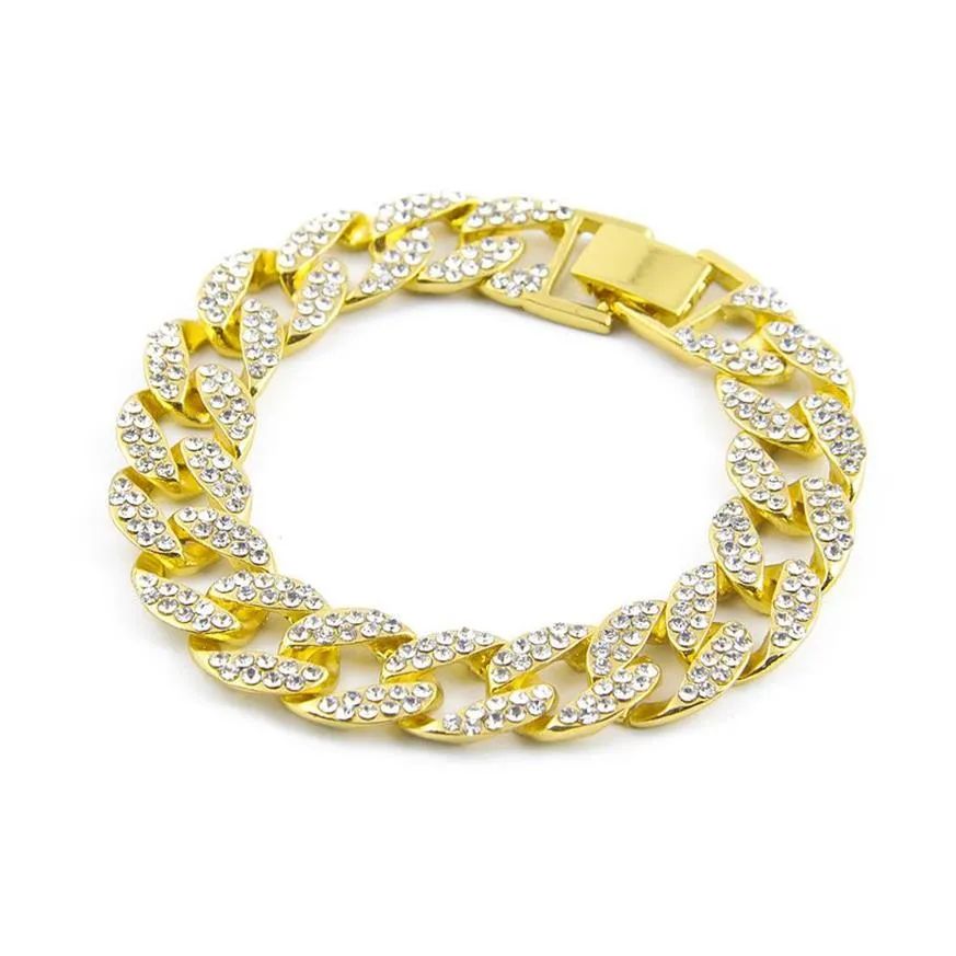 Hip Hop Iced Out Strass Armbanden armband heren Gold Filled Miami Cubaanse link 8 inch Kettingen Voor man hoge kwaliteit Mode-sieraden 2603