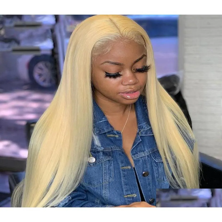 Synthetic Wigs 613 Blonde Lace Front Human Hair Straight Hd Transparent 13X4 Pre Plucked 150 Brazilian Remy Frontal Wigs9327996 Drop Dhdh2