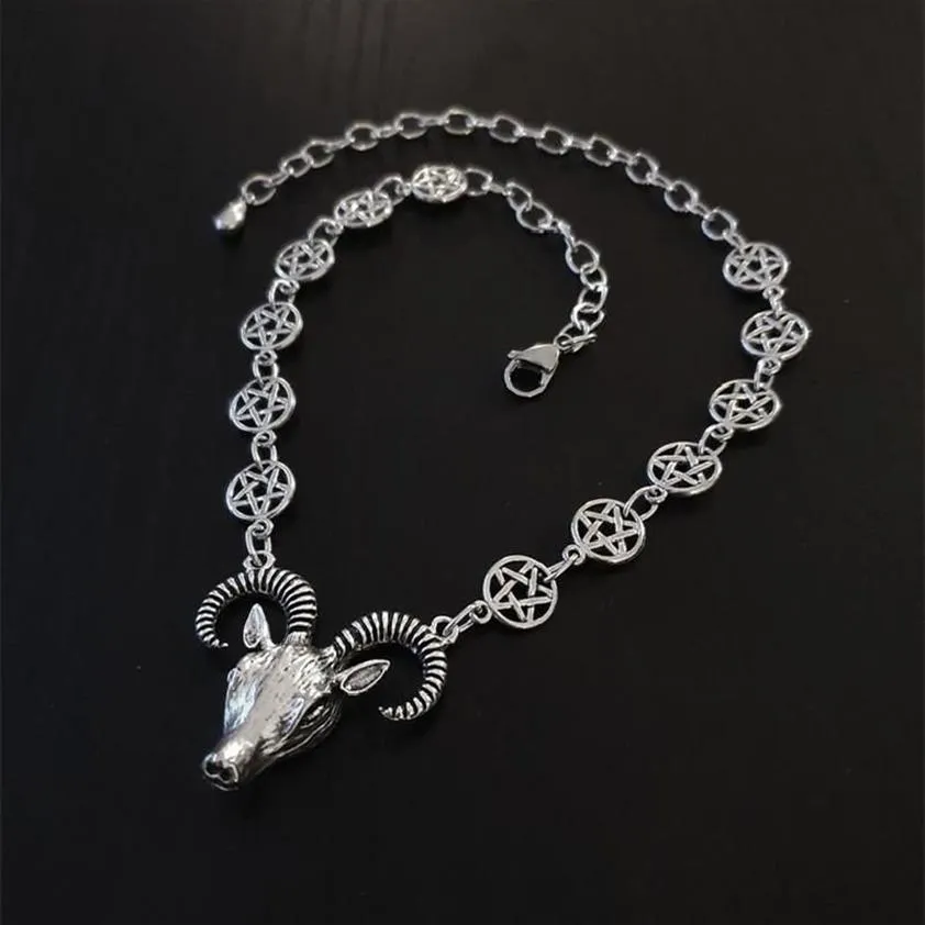 Pendentif Colliers Gothique Tête De Chèvre Collier Collier Charme Ram Et Pentagramme Chaîne Bijoux Wicca Satanique Occulte Moderne Sorcière Femmes320i