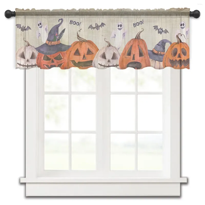 Rideau Halloween citrouille fantôme chauve-souris Vintage petite cantonnière de fenêtre pure courte chambre décor à la maison rideaux de Voile