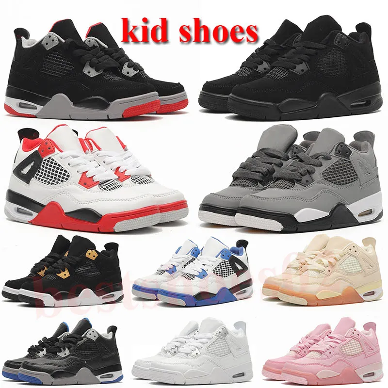 Kinderschoenen 4s Jumpman 4 Basketbal kinderschoen Platform Gefokt Zwarte Kat Vuurrood Geel Koel Grijs Universiteit Roze Militair Blauw Sneakers kinderen jongens meisjes Sport Sneaker