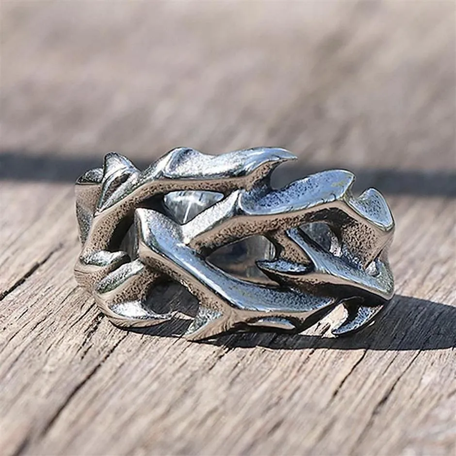 Vintage Hollow out Design Crown of Thorns Ring Män Kvinnor Rostfritt stål Biker Rings Fashion Wedding Party Gifts Storlek 7-13266U