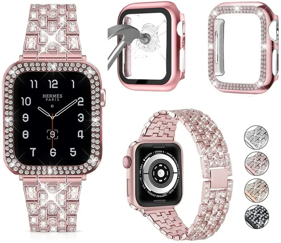 3PCS Diamond Band pour Apple Watch Ultra2 Band 49mm 40mm 44mm 45mm 41mm iWatch series9 8 7 6 SE 5 4 3 Bracelet Apple Watch pour femme Bracelet en acier inoxydable