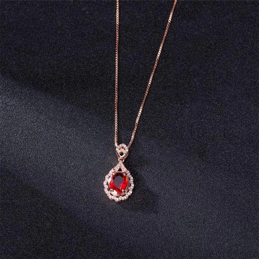Véritable véritable 14 K pendentif en or Rose collier rubis naturel bijoux diapositive Joyeria Fina Para Mujer pierres précieuses 14 K Collares colliers 21247q