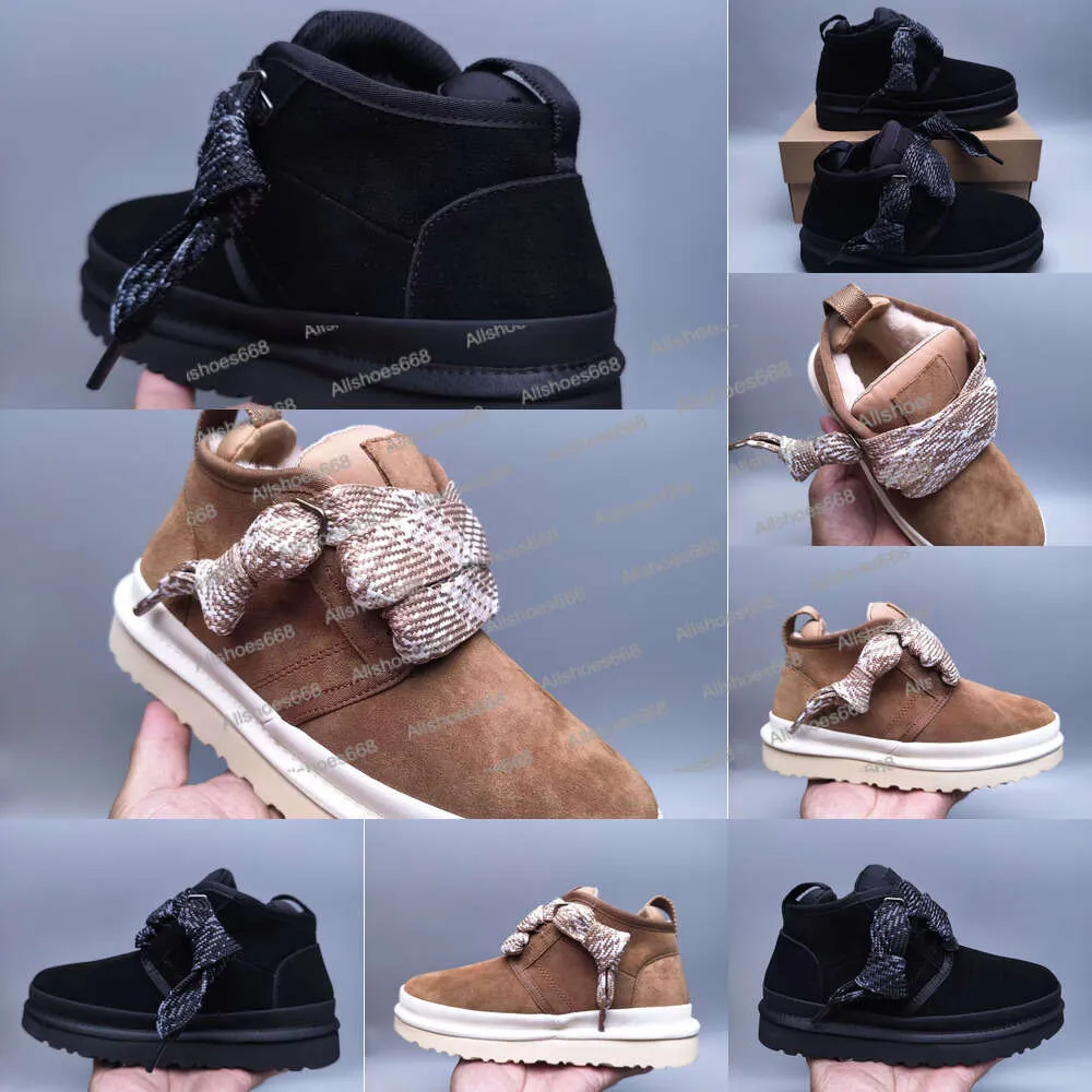 2023 New Designer Lace Up Snow Boots Tazz Australian Platform Fluffy Mules 따뜻한 겨울 여성 모피 부티 고급 신발 병 3770