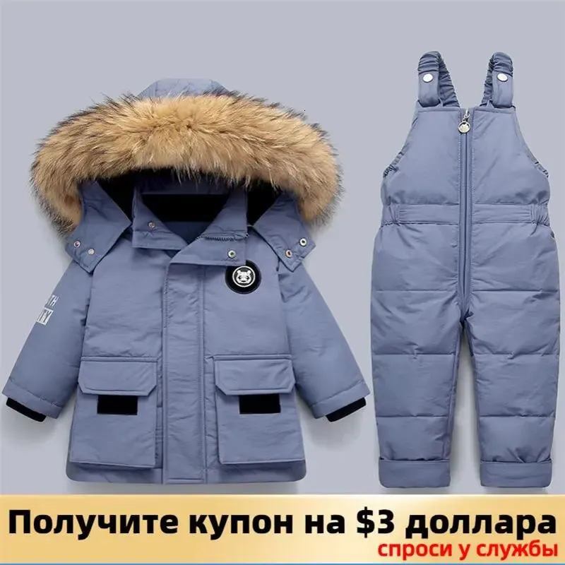 Down Coat Children Girl Parkas Suit Boy Winter Set Warm Fur Collar Thicken Kids Snowsuit Baby Jumpsuit Jacket Clothing 14Y 231013