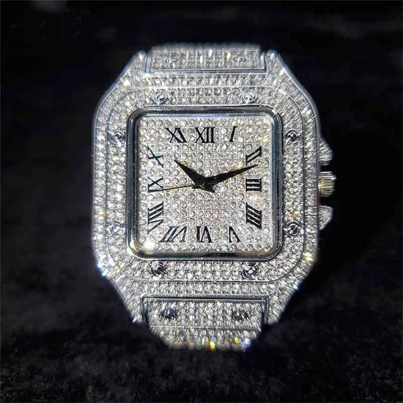 Montre glacée pour hommes/femmes, carré, marque de luxe, plein de diamants, mode, montre-bracelet fine, bijoux masculins L