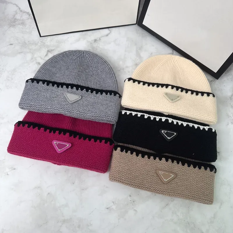 Designer Beanie for Women Winter Hats Mens Fashion Lacework Triangle Badge Ladies Sticked Hat Warm Cap Par Outdoor Sports Bonnet Caps -6
