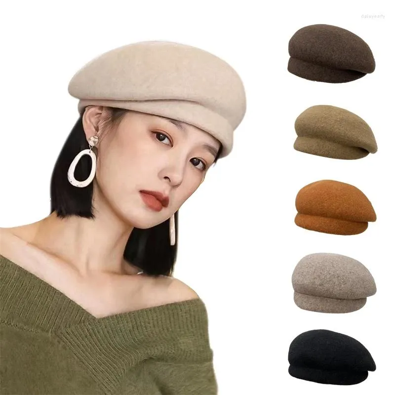 Basker Hight Quality Elegant Womens Wool Felt franska basker hatt lyxiga damer stil bowler vinter kashmir formell