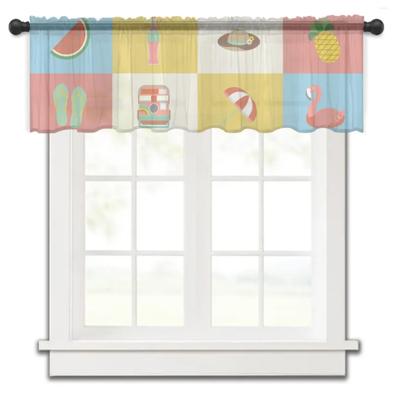 Занавески летние с рисунком фламинго, короткие прозрачные оконные тюлевые шторы для кухни, спальни, домашнего декора, маленькие занавески из вуали
