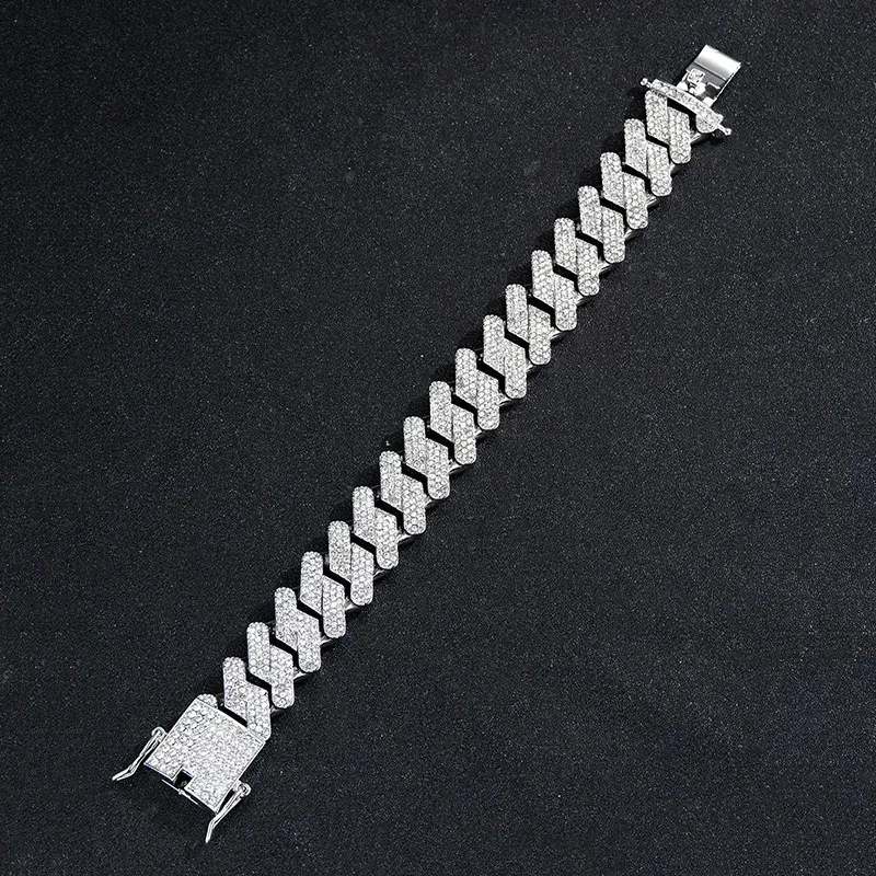 Łańcuchowa bransoletka 20 mm 3 rzędowa cyrkonia zębowa link mrożony mikro preporał CZ kubańska biżuteria modowa hip -hopowa na prezent 231016