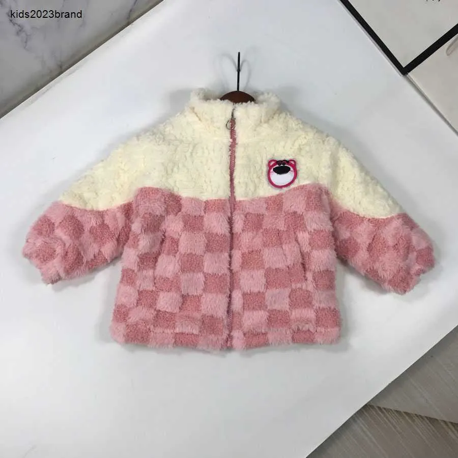 Nueva chaqueta de felpa para niños y niñas, abrigos cálidos de invierno para bebés, tamaño 90-140 CM, diseño a cuadros empalmado, prendas de vestir para niños Oct15