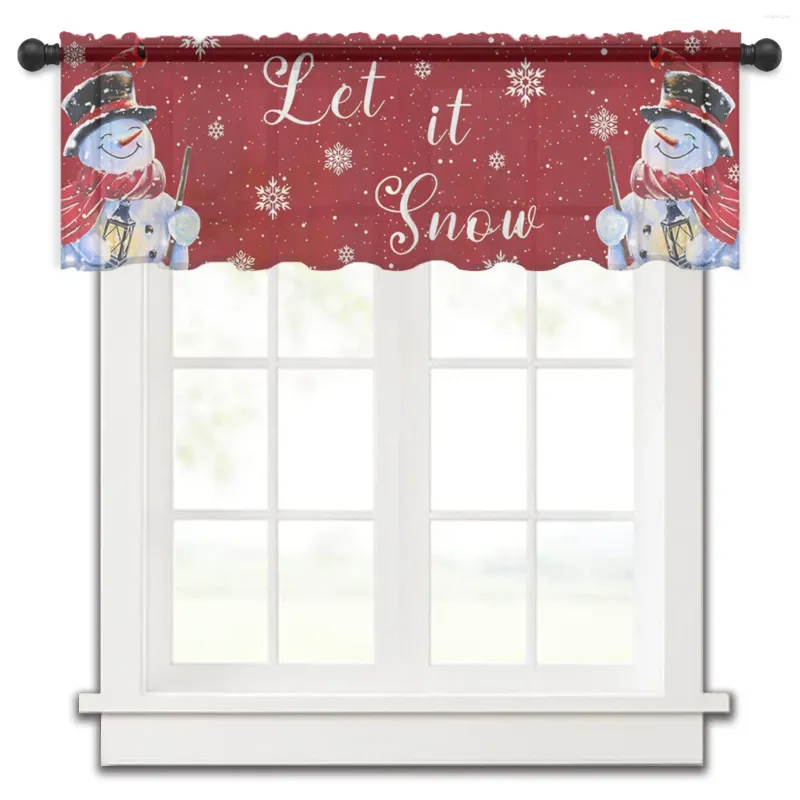 Kurtyna Bożego Narodzenia Snowman Snowflake Małe okno Valance Sheer Short Sypials Home Decor Drape Drapes