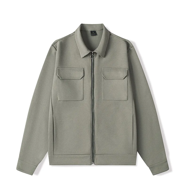 Men's jacket warm winter and autumn coat zipper thick solid front pocket fold-over collar coat 7221#
