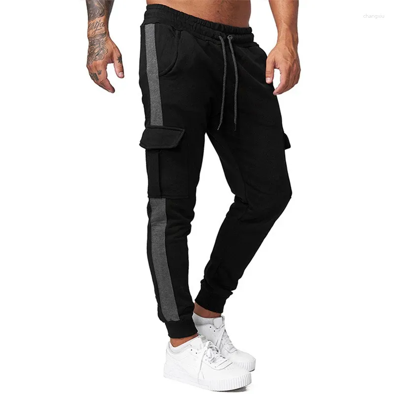 Pantalon pour hommes Hommes Hiphop Mode Cordon Slim Jambe droite Épissée Couleur Solide À Lacets Courir Entraînement Sport Pantalon