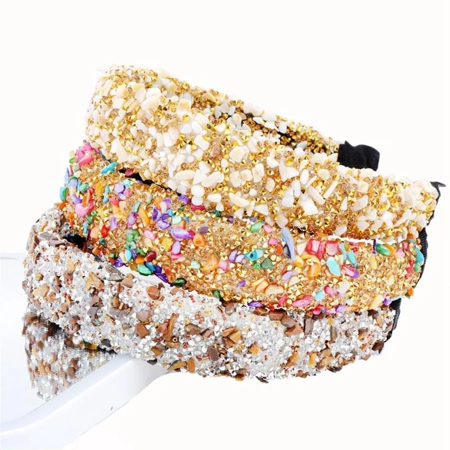 Personnalisé cristal naturel pierre bandeaux coloré Stud strass épais femmes bandeau fête bandeau nouvelle mode couronne cheveux A232U