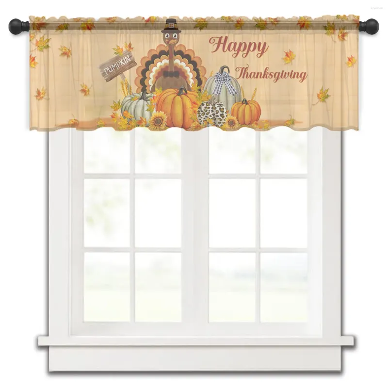 Rideau de Thanksgiving, dinde, tournesol, orge, ferme, petite fenêtre, Tulle transparent, court, décoration de salon, pour la maison, Voile