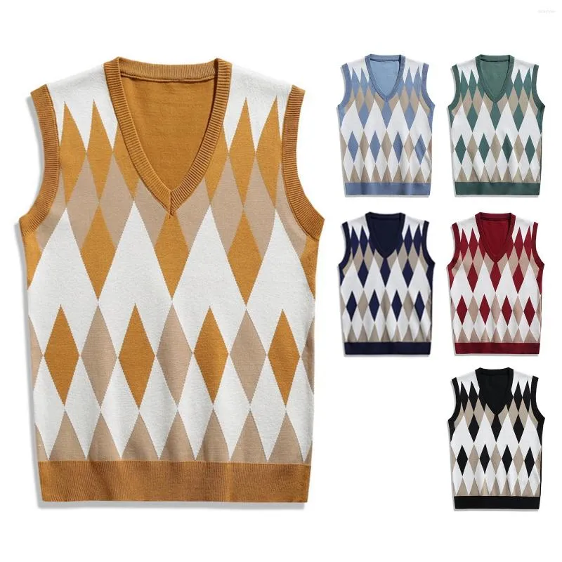Plaid Knit Vests for Men Lightweight V Neck Sweater Vest for Casual Fall Style