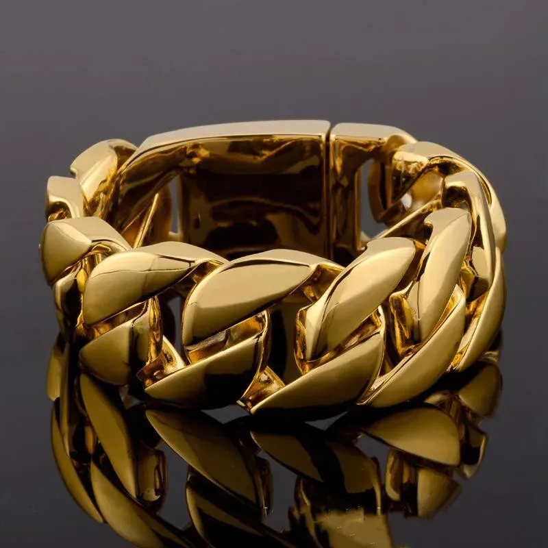 Łańcuchowe szykowne ciężkie mocne mocne 12m26mm srebrny kolor złoty ton krawężnik kubańska bransoletka bransoletka biżuteria do bioder dla hip -hopu Cool Men 231016