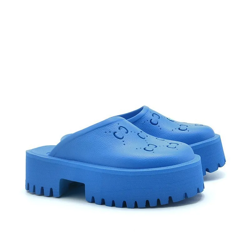 blå platt botten designer kvinnor tofflor mule glider platt stil lammskinn sommar lyx mode damer strand utomhus platt flip flops sandal stor storlek 35-44