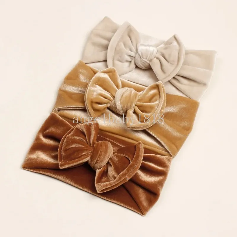 Bowknot sammet pannband baby hår tillbehör nyfödd söt twist bow beige turban headwrap khaki spädbarn varma pannband för bebe