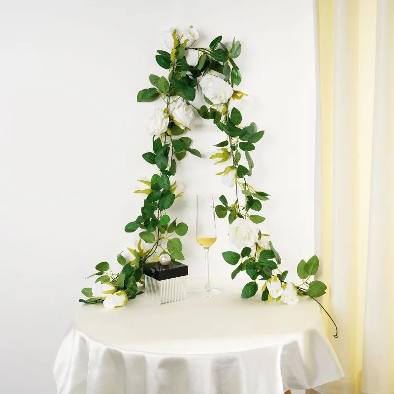 Dekorativa blommor 2.4m Rose Artificial Flower Spring Autumn Garden Arch Decor Diy Fake Vine For Wedding Garland White Home Room Decoration