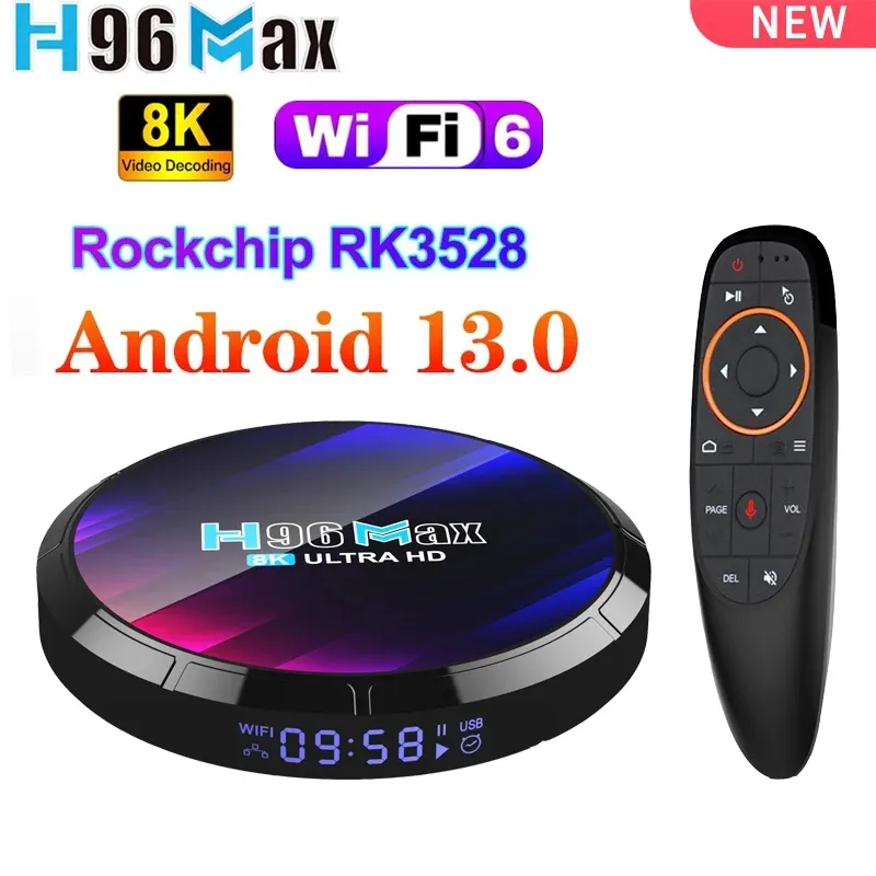 Android 13.0 H96 Max RK3528 Quad Core Wifi6 8K Dual WiFi 2.4G 5G BT5.0 2GB 4GB 16GB 32GB 64GB 100M LANデュアルスマートテレビボックス