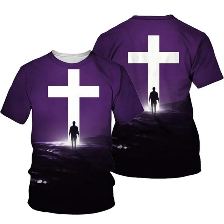 T-shirts pour hommes 3D Cross Print Hommes T-shirt Jésus 2021 Été O Cou T-shirts à manches courtes Tops Style chrétien Vêtements masculins Fashio312H