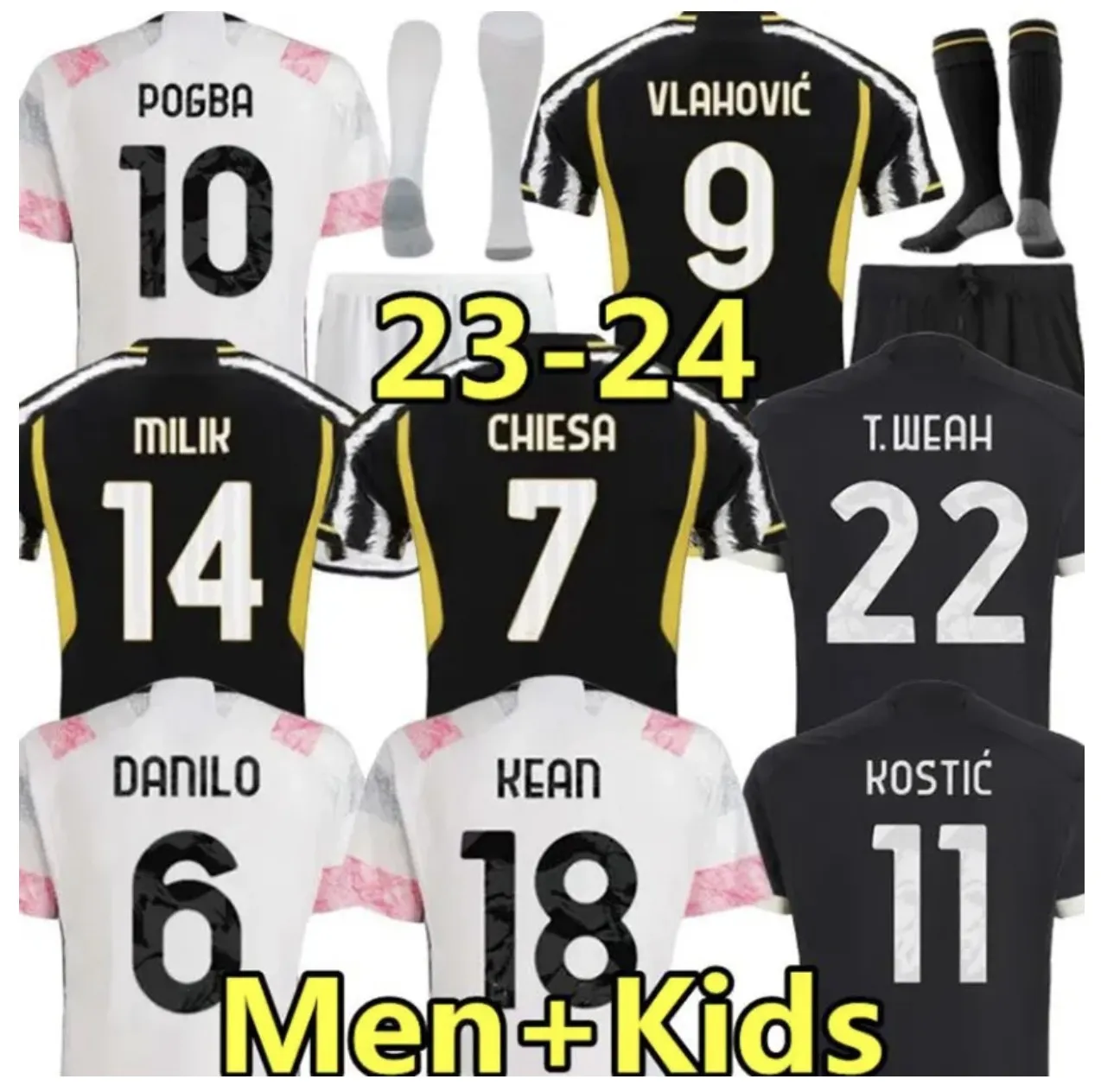 23 24 Soccer Jerseys Cuadrado Chiesa Vlahovic Fan Player الإصدار 2023 2024 Bonucci Juventus Football Dorts Kit Di Maria Soccer Uniform Maglie Da Calcio Men Kids