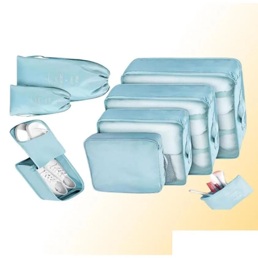 Depolama çantaları 8pcs Seyahat Ev Kıyafetleri Yorgan Battaniye Çanta Ayakkabı Ayakkabı Bölümü Düzenli Organizatör Dolap Bavul Poşeti Paketleme Küp Çanta Dheki