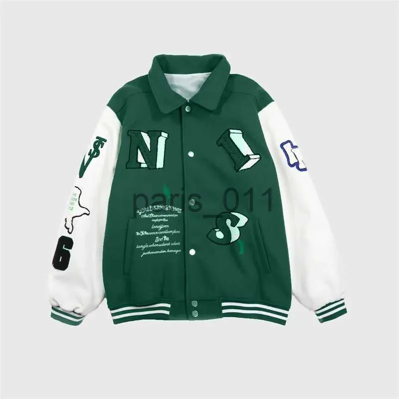 Mäns jackor Autumn broderad basebolljacka Men's Green Skeleton Pleated Casual University Jacket Harajuku Patch Work Extra Large Jacket unisex Ny x1016