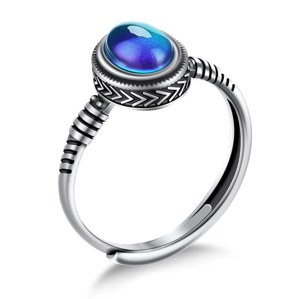 Nowa moda ręcznie robiona wysokiej jakości wysokiej jakości 925 srebrnego pierścienia srebrnego prezentu Regulowana kontrola emocjonalna Pierścienie nastroju 317g