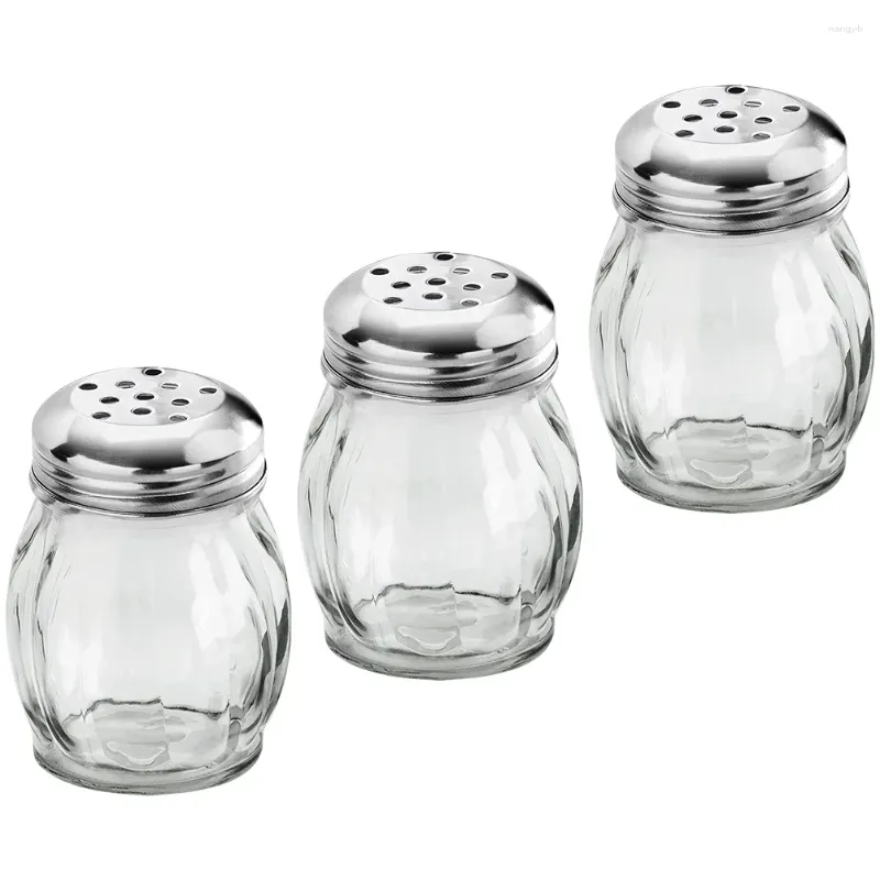 Dinnerware Sets 3 Pcs Glass Jar Containers Lids Condiment Salt Canister Seasoning Pepper Creative Stainless Steel Household Kitchen