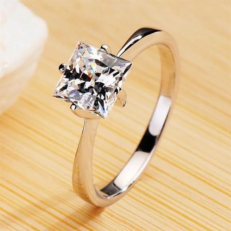 Pierścienie klastra Vintage Obiecaj Miłość Pierścionek zaręczynowy luksus żeńska mała kwadratowa kamień 100% prawdziwy 925 srebrny ślub dla Wome274o