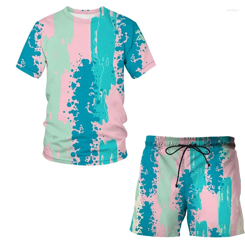 Herrspår 2023 Summer Short Sleeve Suit Mens Graffiti 3D Print T-Shirts Shorts 2pcs Set Men/Women Beach Clothing Sportwear Tops