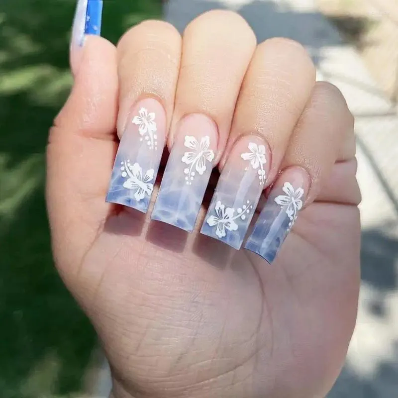 Faux Ongles Faux Avec Gelée Colle Longue Tête Carrée Appuyez Sur Ensemble Conseils Détachables Beaux Ongles Pour Élégant