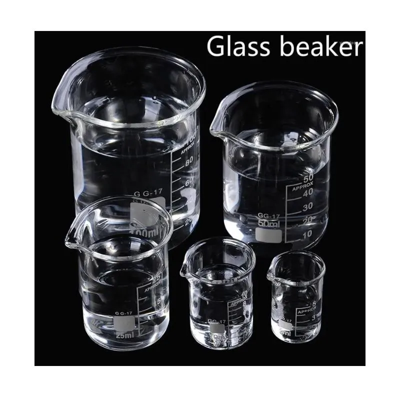 Storage Bottles 5/10/25/50/100ml Glass Beaker Laboratory Measuring Cup Glassware For School Study Lab Set