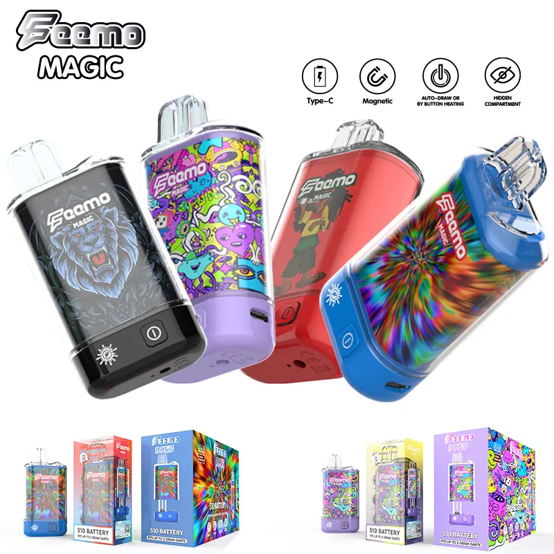 Batería de 510 hilos Feemo Magic 650mah E Cigarrillo vape Caja de pluma Batería de precalentamiento para atomizadores Cartuchos kit de batería vape Almacén local