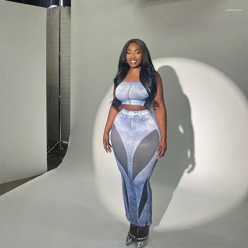 High waisted skirt top two piece set