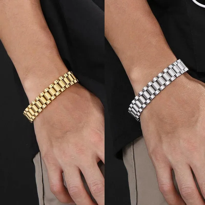 Chain New Stainless Steel Gold Plated Detachable Wristbands Bracelets Bangles for Women Men Hiphop Silver Watch Wrap 231016
