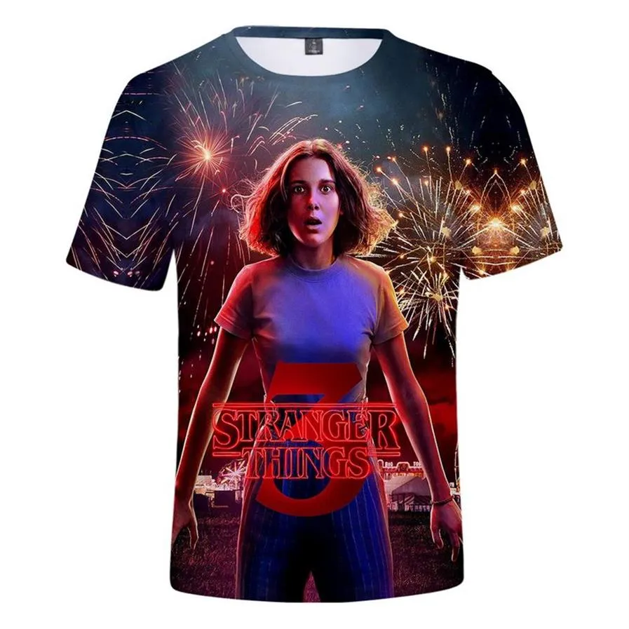 Stranger Things 3 camiseta 3D para hombres, niños y niñas, moda de verano, cuello redondo, camiseta divertida de manga corta, camiseta de Hip Hop, ropa para Calle de hombre 258n