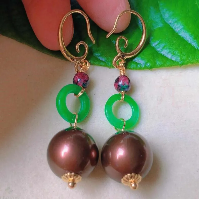 Brincos pendurados moda concha pérola jadeite eardrop 18k ouro natal diy sorte presentes de férias halloween aquicultura