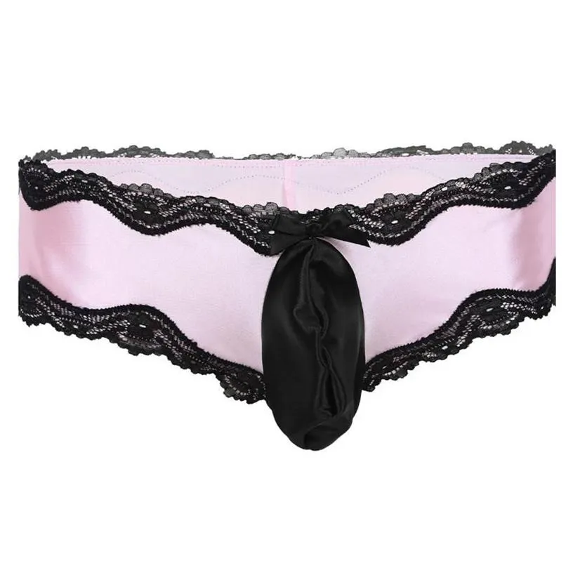 Kadın Panties Sissy Lingerie Erkekler için Crossdress iç çamaşırı Düşük belli seksi eşcinsel bikini dantel işçiliği Bulge Pouch 245T ile
